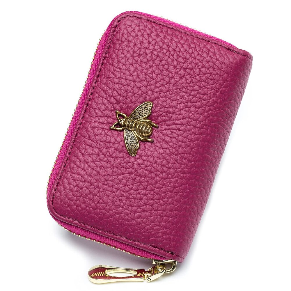 4590 RFID Credit Card Holder, Small Leather Zipper Card Case Wallet